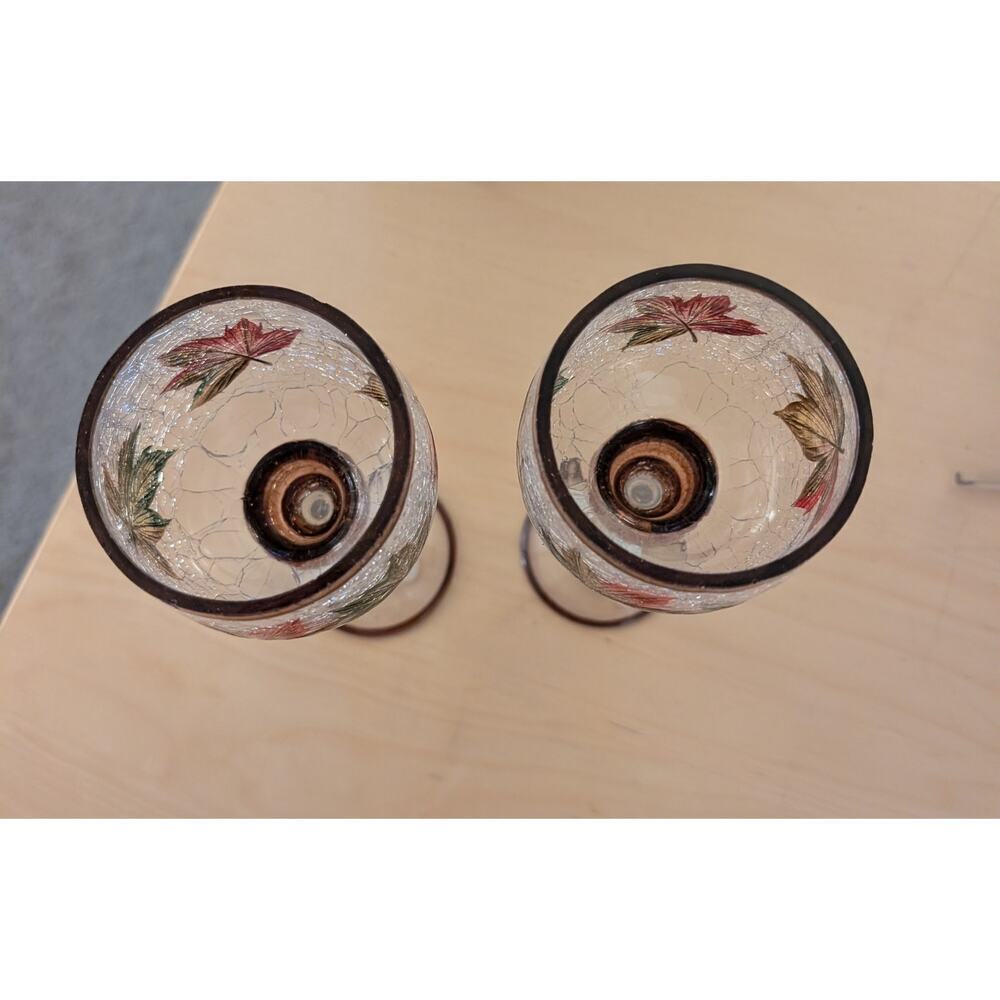 ♥️Pair of Yankee Candle Cracked Maple Leaf Stemmed Glasses - Picture 2 of 3